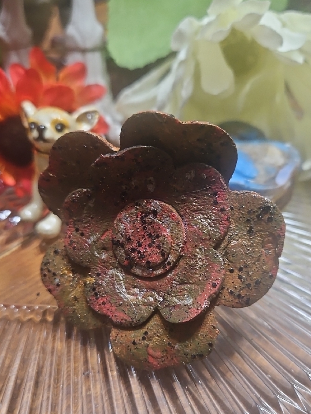 Hand Crafted Genuine Leather Flower Dog Collar Charm NEW Or Rec As Free Gift